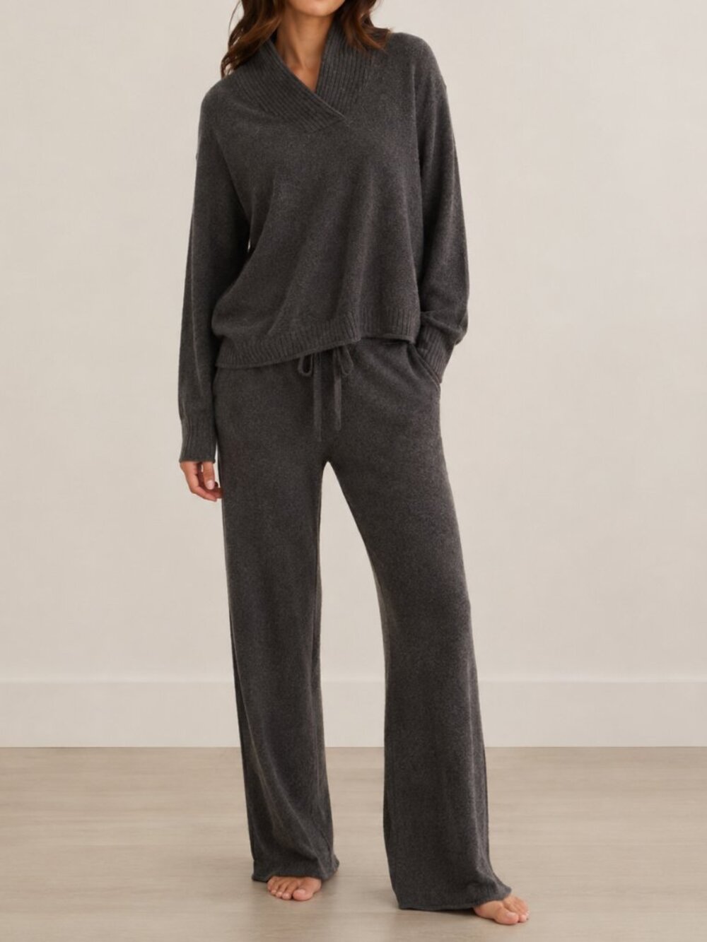 Barefoot Dreams Cozy chic ultra lite knit Ribbed Shawl Pullover + Pants lounge